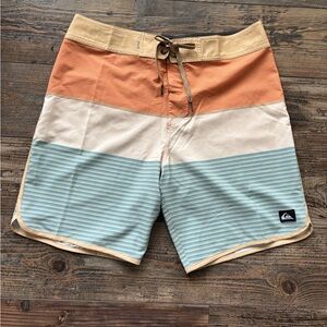 Quiksilver Highline Men's Orange, Cream, and Blue, Velcro Board Shorts